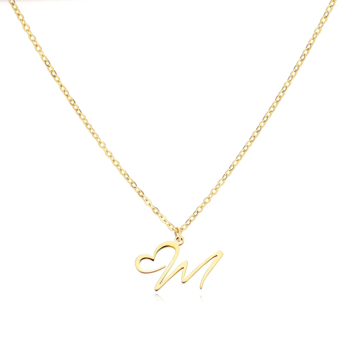 Dainty Gold Initial Necklace for Women – Personalized Heart-Shaped Stainless Steel Jewelry, 45cm
