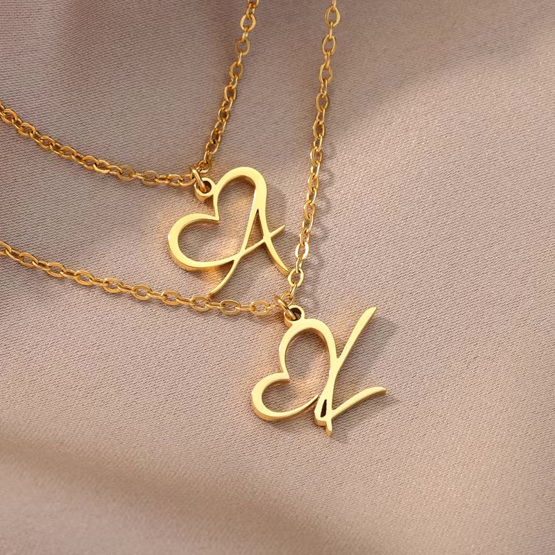 Dainty Gold Initial Necklace for Women – Personalized Heart-Shaped Stainless Steel Jewelry, 45cm