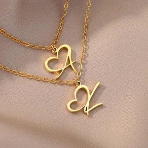 Dainty Gold Initial Necklace for Women – Personalized Heart-Shaped Stainless Steel Jewelry, 45cm