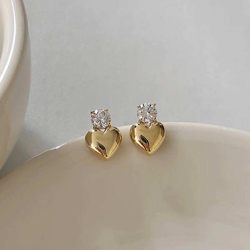 Dainty Heart Stud Earrings for Women with Diamond Accents – Gold and Silver Options, Elegant Design for Casual and Formal Wear