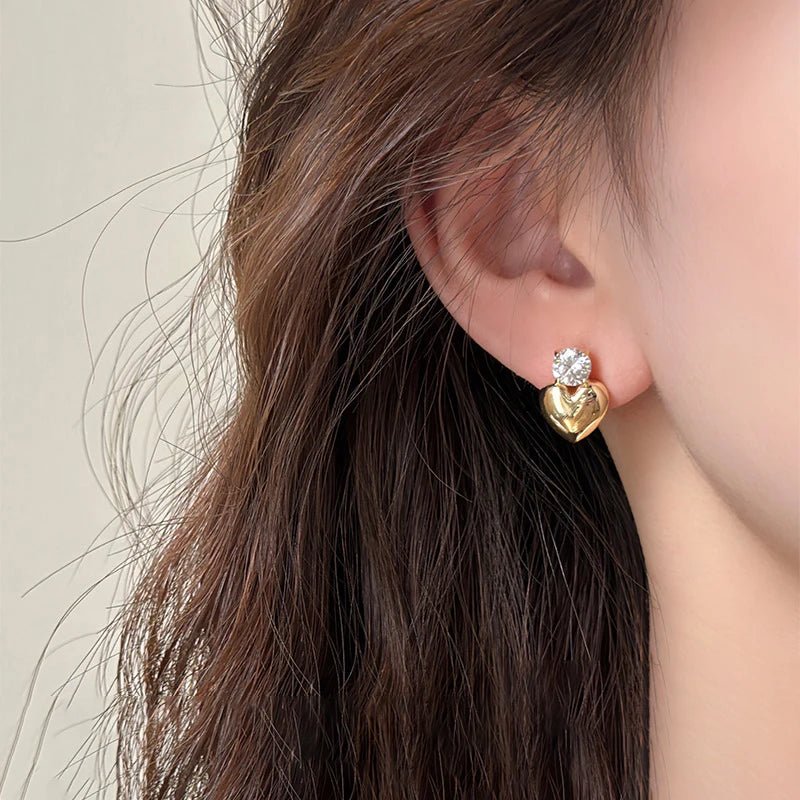 Dainty Heart Stud Earrings for Women with Diamond Accents – Gold and Silver Options, Elegant Design for Casual and Formal Wear