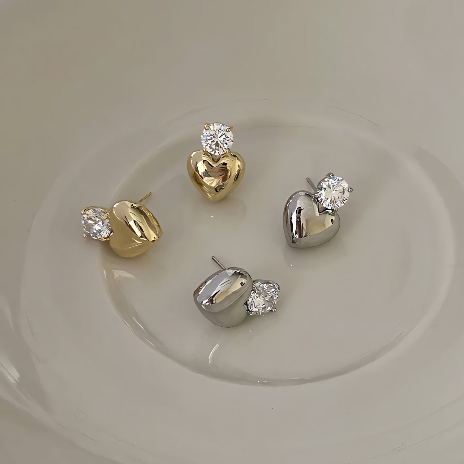 Dainty Heart Stud Earrings for Women with Diamond Accents – Gold and Silver Options, Elegant Design for Casual and Formal Wear