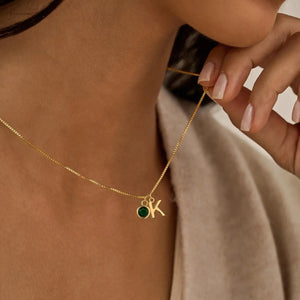 Dainty Initial and Birthstone Necklace – Personalized Jewelry in Gold, Silver, and Rose Gold