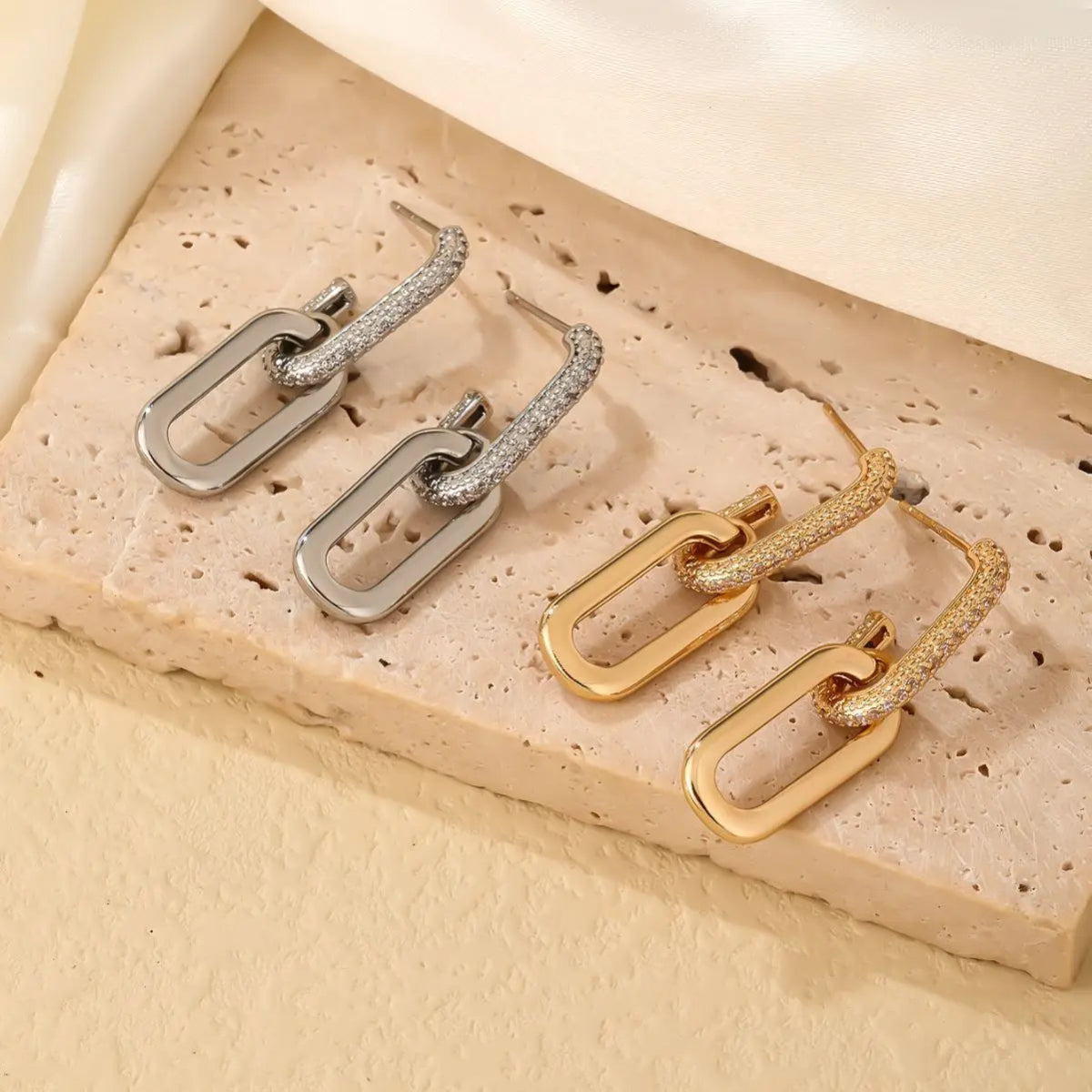 Dainty Loop Deluxe Earrings with Cubic Zirconia – Gold, Silver, and Rose Gold Options