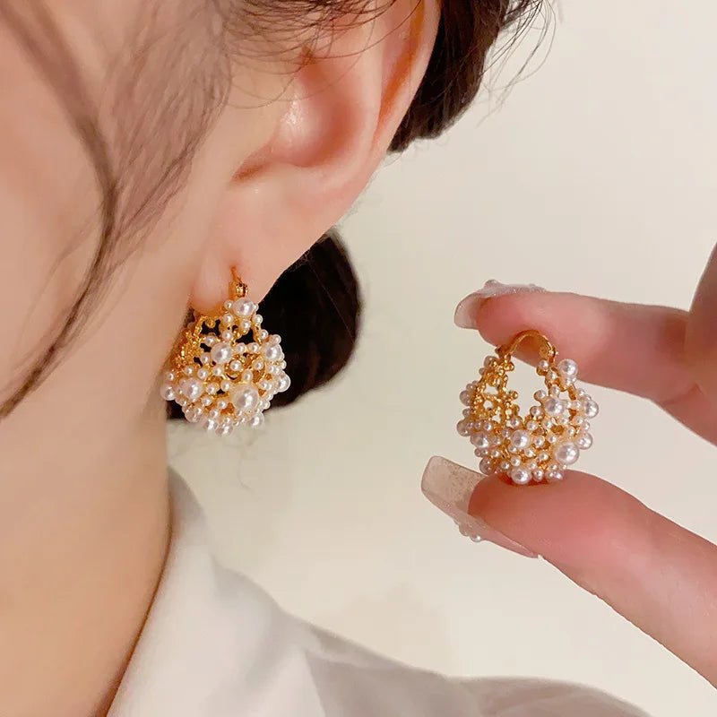 Dainty Pearl Hoop Earrings – Elegant Statement Jewelry in Gold or Silver – Stainless Steel and Copper Design