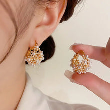 Load image into Gallery viewer, Dainty Pearl Hoop Earrings – Elegant Statement Jewelry in Gold or Silver – Stainless Steel and Copper Design
