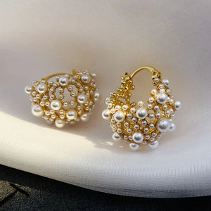 Dainty Pearl Hoop Earrings – Elegant Statement Jewelry in Gold or Silver – Stainless Steel and Copper Design