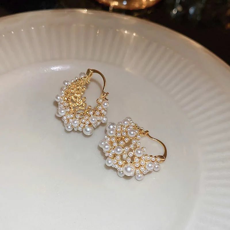 Dainty Pearl Hoop Earrings – Elegant Statement Jewelry in Gold or Silver – Stainless Steel and Copper Design