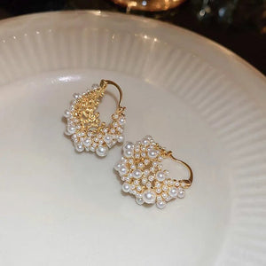 Dainty Pearl Hoop Earrings – Elegant Statement Jewelry in Gold or Silver – Stainless Steel and Copper Design