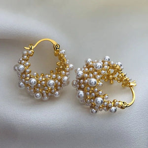 Dainty Pearl Hoop Earrings – Elegant Statement Jewelry in Gold or Silver – Stainless Steel and Copper Design