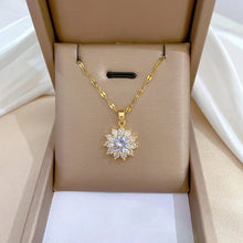 Load image into Gallery viewer, Dazzling Sunflower Floral Jewelry Set - Necklace and Earring Set with Zircon Accents in Gold Plated Design
