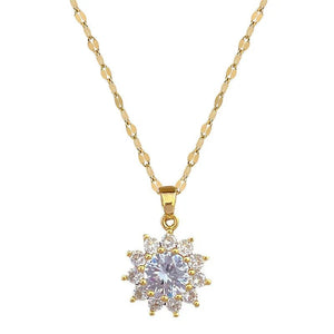 Dazzling Sunflower Floral Jewelry Set - Necklace and Earring Set with Zircon Accents in Gold Plated Design
