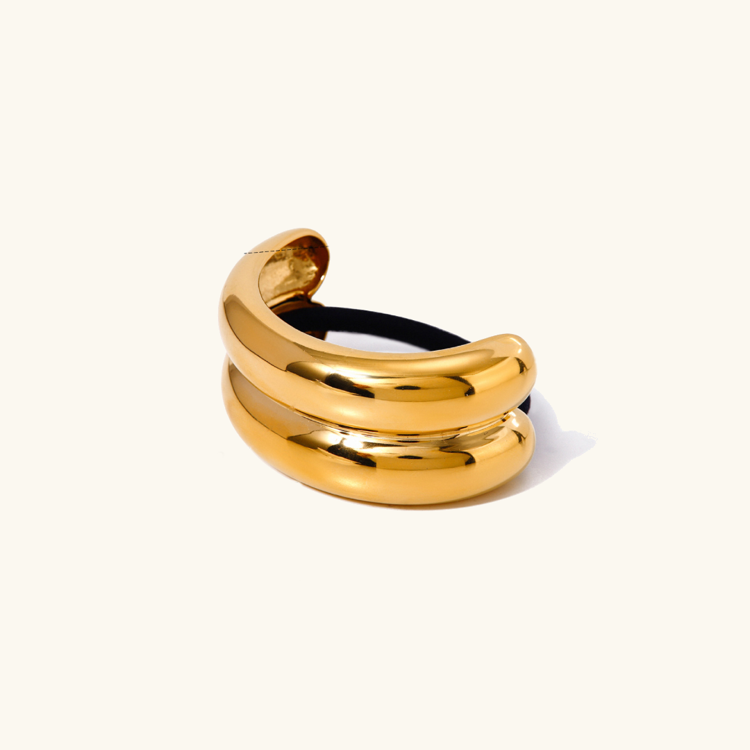 Double Arch Pony Cuff – 18k Gold-Plated Stainless Steel Hair Accessory for Women, Lightweight and Durable Design