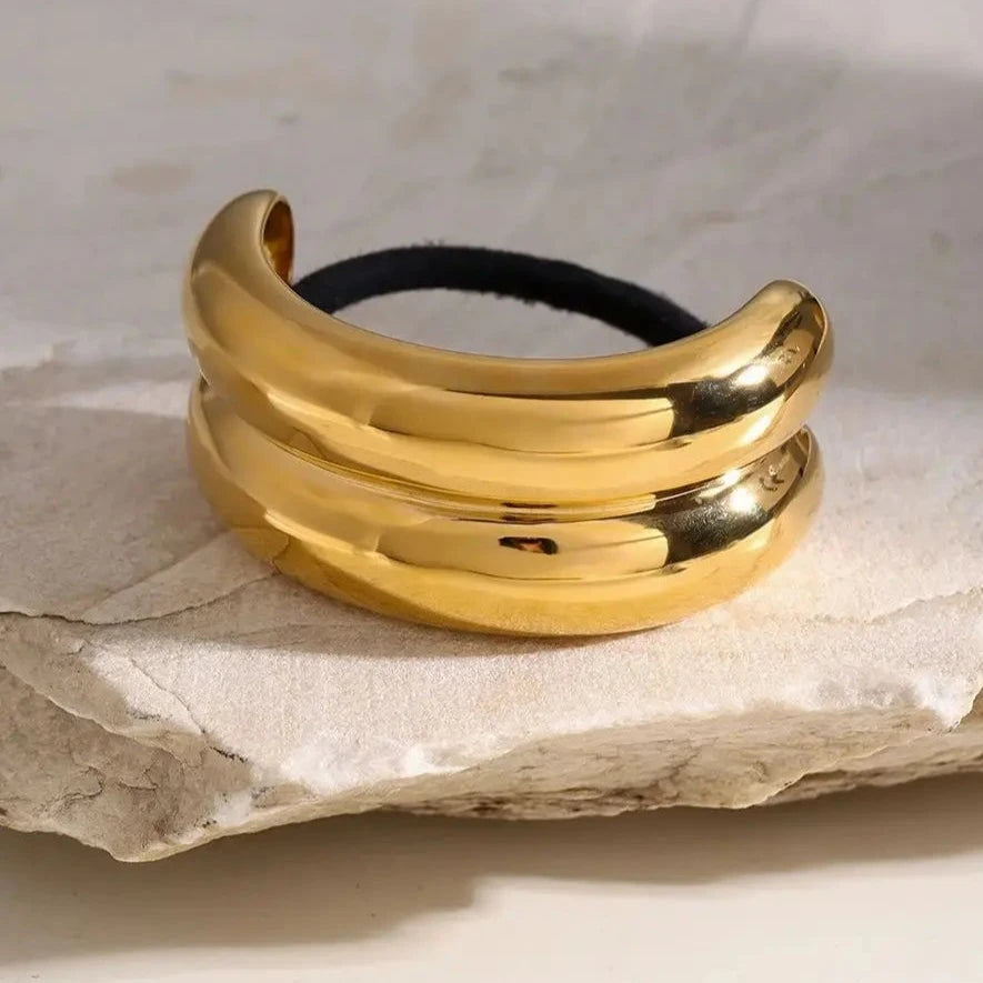 Double Arch Pony Cuff – 18k Gold-Plated Stainless Steel Hair Accessory for Women, Lightweight and Durable Design