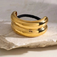 Double Arch Pony Cuff – 18k Gold-Plated Stainless Steel Hair Accessory for Women, Lightweight and Durable Design