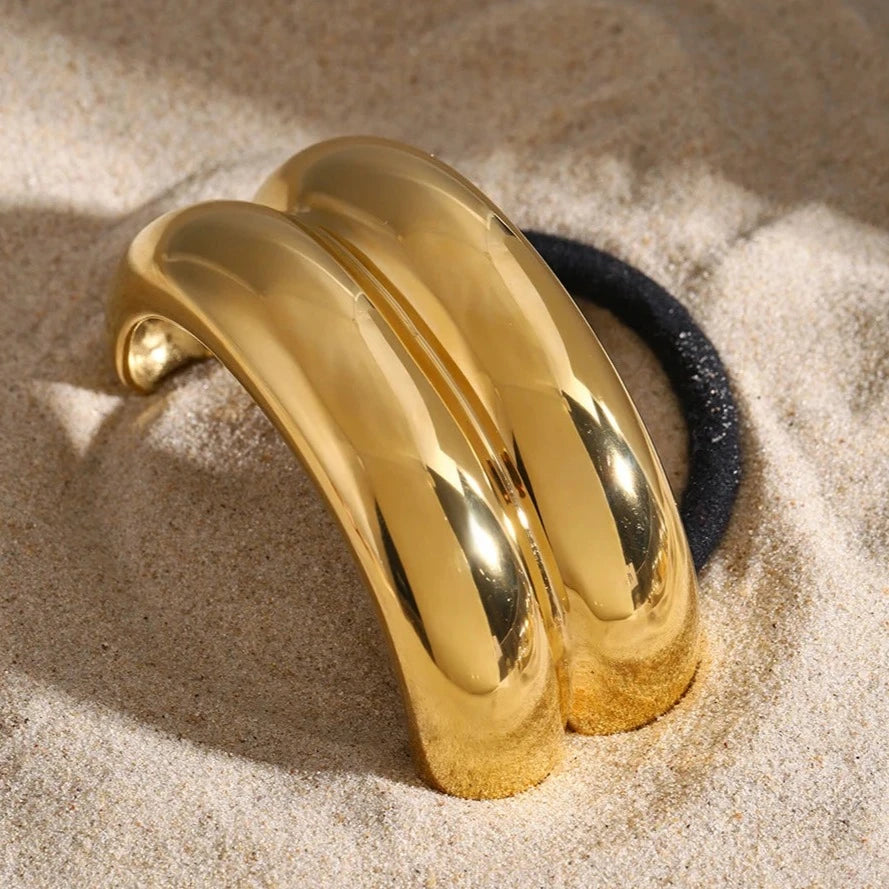 Double Arch Pony Cuff – 18k Gold-Plated Stainless Steel Hair Accessory for Women, Lightweight and Durable Design