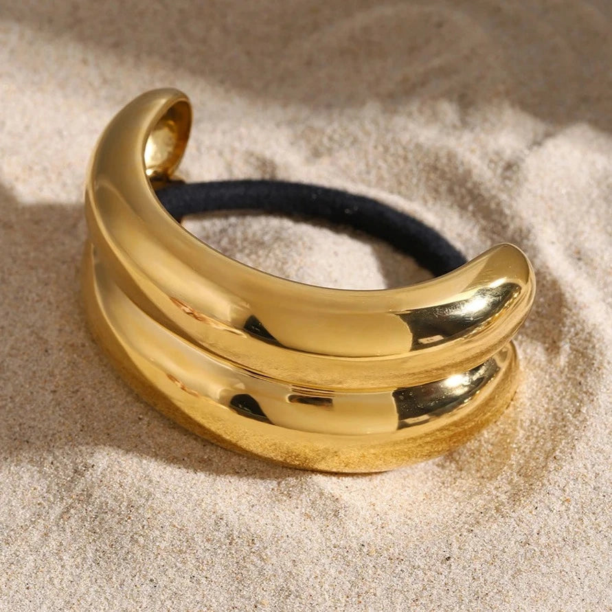 Double Arch Pony Cuff – 18k Gold-Plated Stainless Steel Hair Accessory for Women, Lightweight and Durable Design