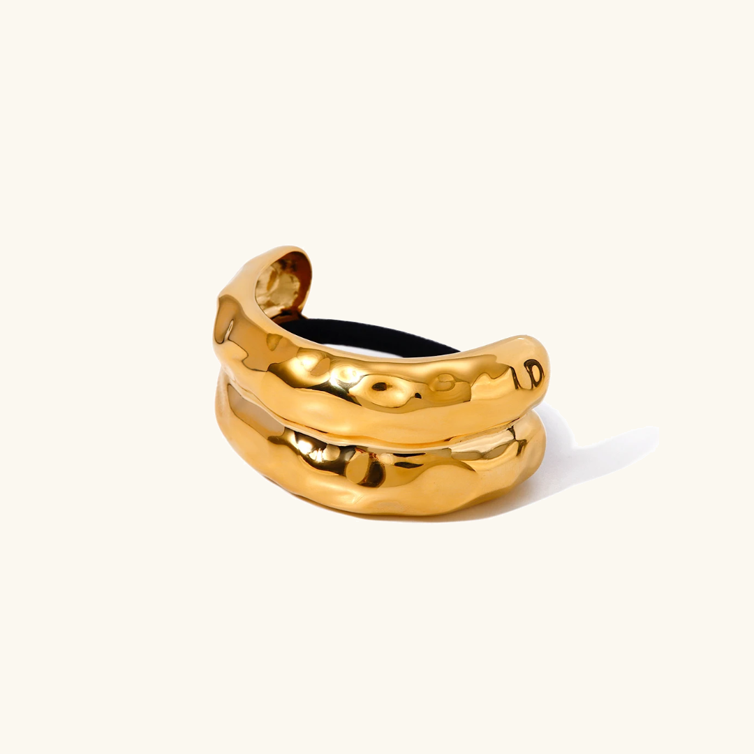 Double Hammered Arch Pony Cuff – Hypoallergenic 18k Gold-Plated Hair Accessory