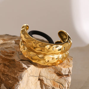 Double Hammered Arch Pony Cuff – Hypoallergenic 18k Gold-Plated Hair Accessory