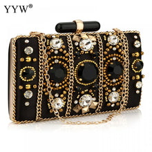 Load image into Gallery viewer, Black Satin Clutch Bag Bohemia Style Rhinestone Cocktail Party Prom Female Clutch Chic Chain Classic Boxy Shape Designer Clutch
