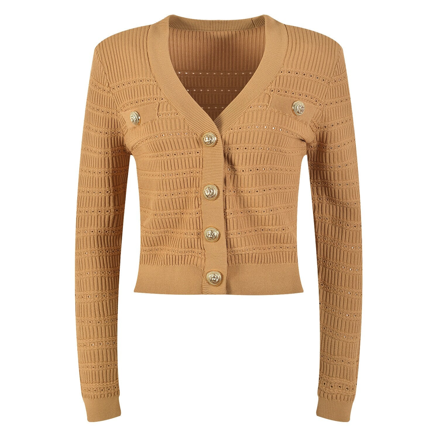 Spring New In Knitwears 2023 Luxury Designer Gold Buttons V-neck Long Sleeve Knitted Sweater Women Casual White Black Cardigans