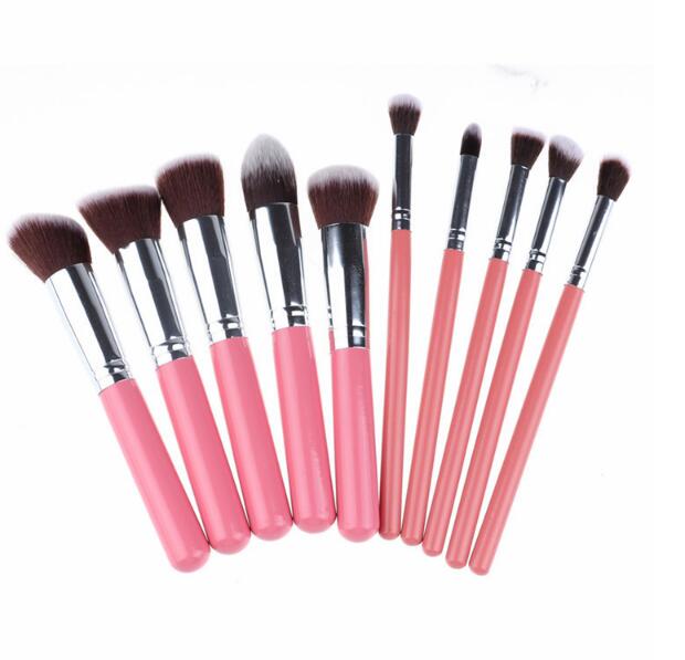 10 Pcs Silver/Golden Makeup Brushes Set.