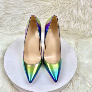 Laser Gradient Matte Women Pointy Toe High Heels Shoes Fashion Designer Sexy Slip On Stiletto Pumps for Party Wedding