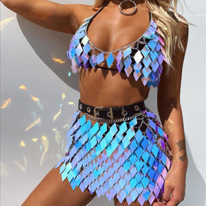 Fashion music festival multi layer radiant rhombus tassel chest chain body chain party performance waist chain