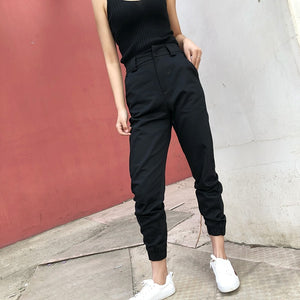 High Waist Ankle-Length Safari Style Hip Hop Womens Cargo Pants Fashion Casual High Waist Trousers Solid Joggers Sweatpants