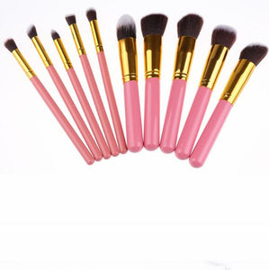 10 Pcs Silver/Golden Makeup Brushes Set.