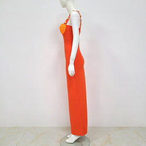 JUNE LIPS The Latest  Fashion Designer Sexy Orange Long Maxi Bandage  Dress Party Evening Dresses Wholesale Dropship