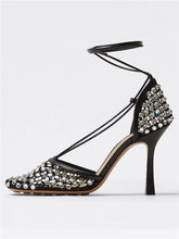 Load image into Gallery viewer, Processing Time:7-15 days after placing orders Women's Summer Fashion Sexy Hollow Out Water Diamond Mesh Bread Head Sandals European and American High Heel Show Shoesdals
