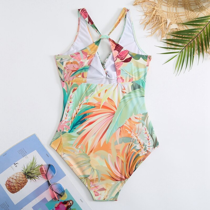 Vintage Print Sexy One Piece Women Swimwear Cross Back Swimsuit Summer Beach Wear Skirt Summer Bathing Suit Dress