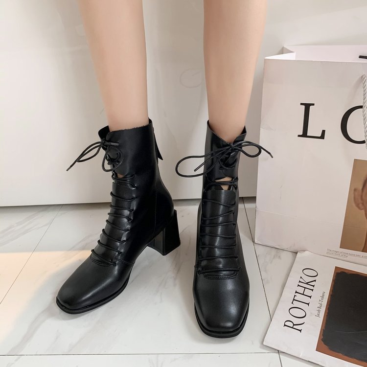 Block Heel Double Lace Boots