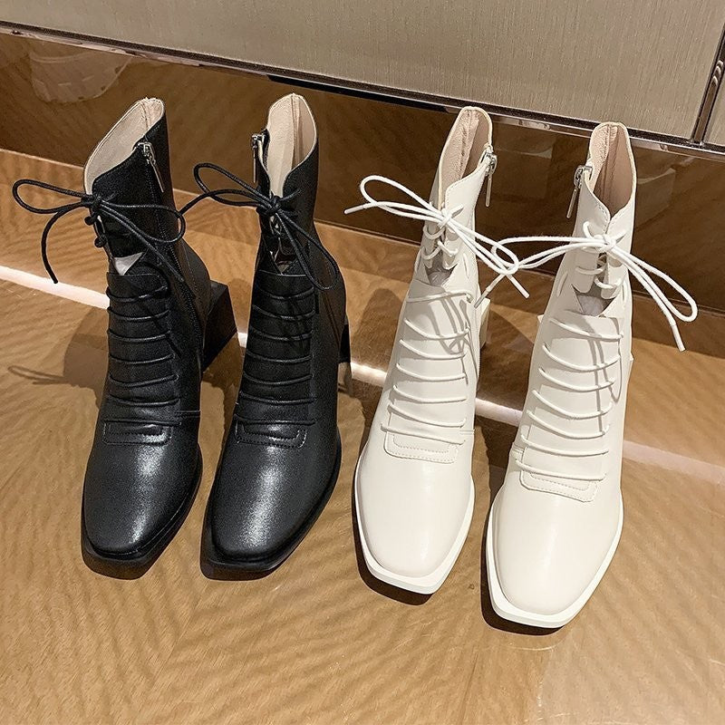 Block Heel Double Lace Boots