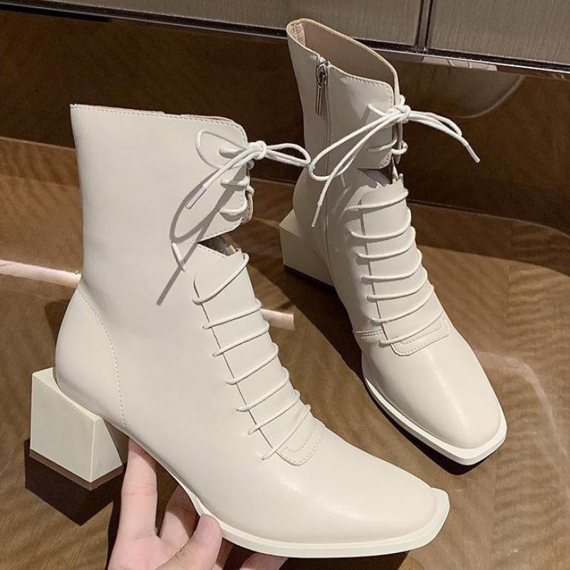 Block Heel Double Lace Boots