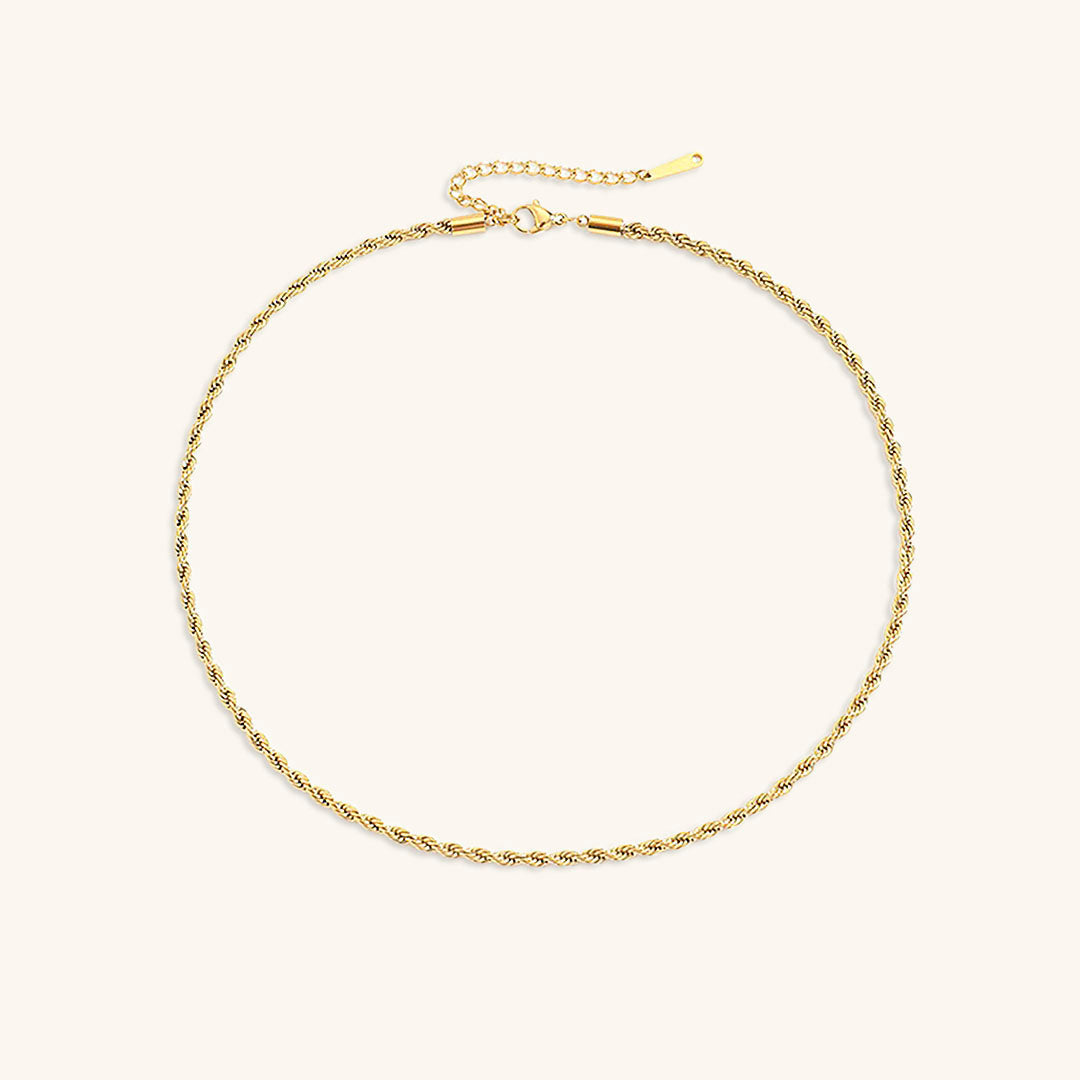 Elegant 14K Gold Rope Chain Necklace for Women – Hypoallergenic, Water-Resistant, 15/17 Inches, 3/4 mm Width