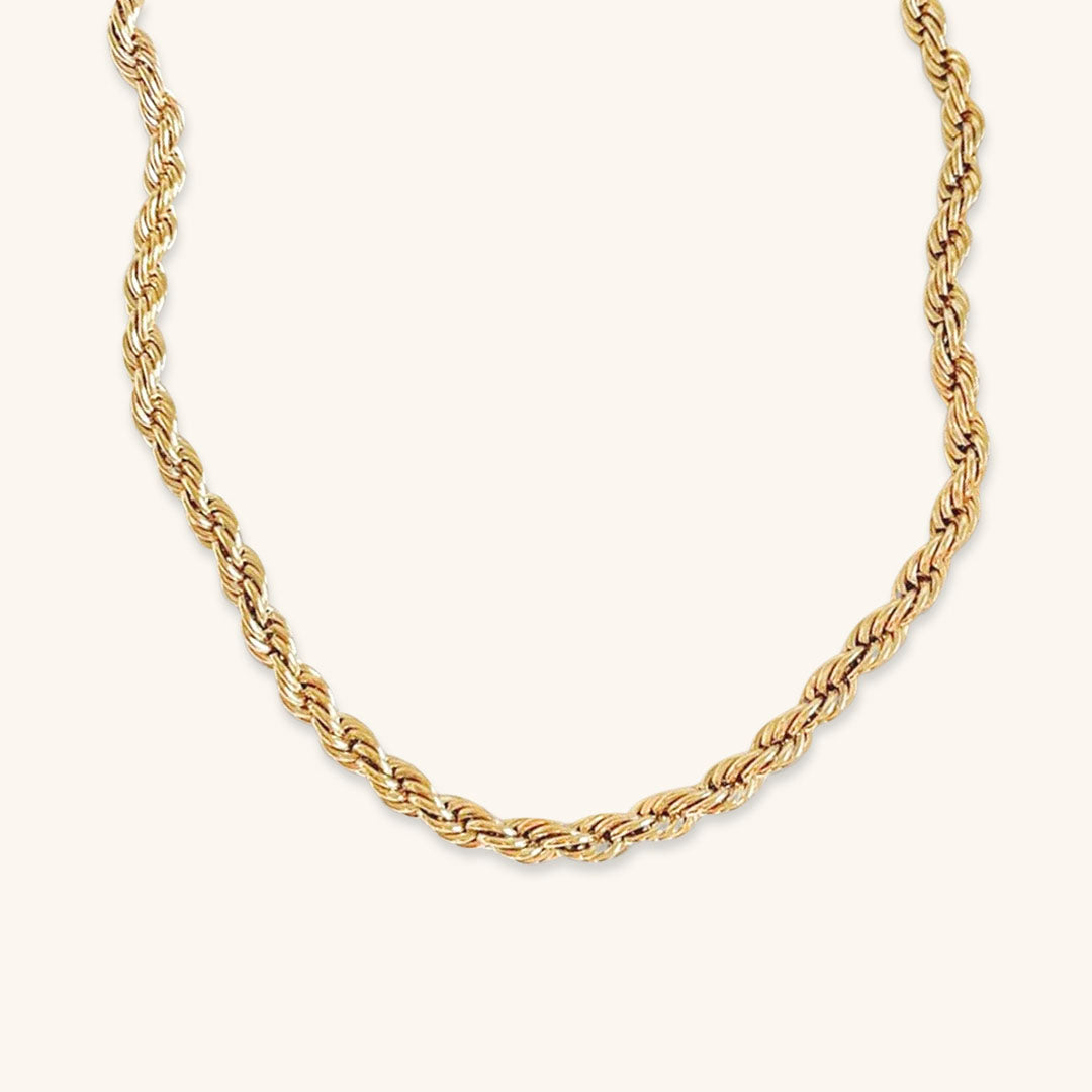Elegant 14K Gold Rope Chain Necklace for Women – Hypoallergenic, Water-Resistant, 15/17 Inches, 3/4 mm Width