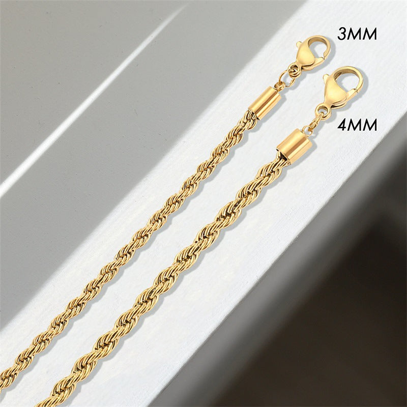 Elegant 14K Gold Rope Chain Necklace for Women – Hypoallergenic, Water-Resistant, 15/17 Inches, 3/4 mm Width