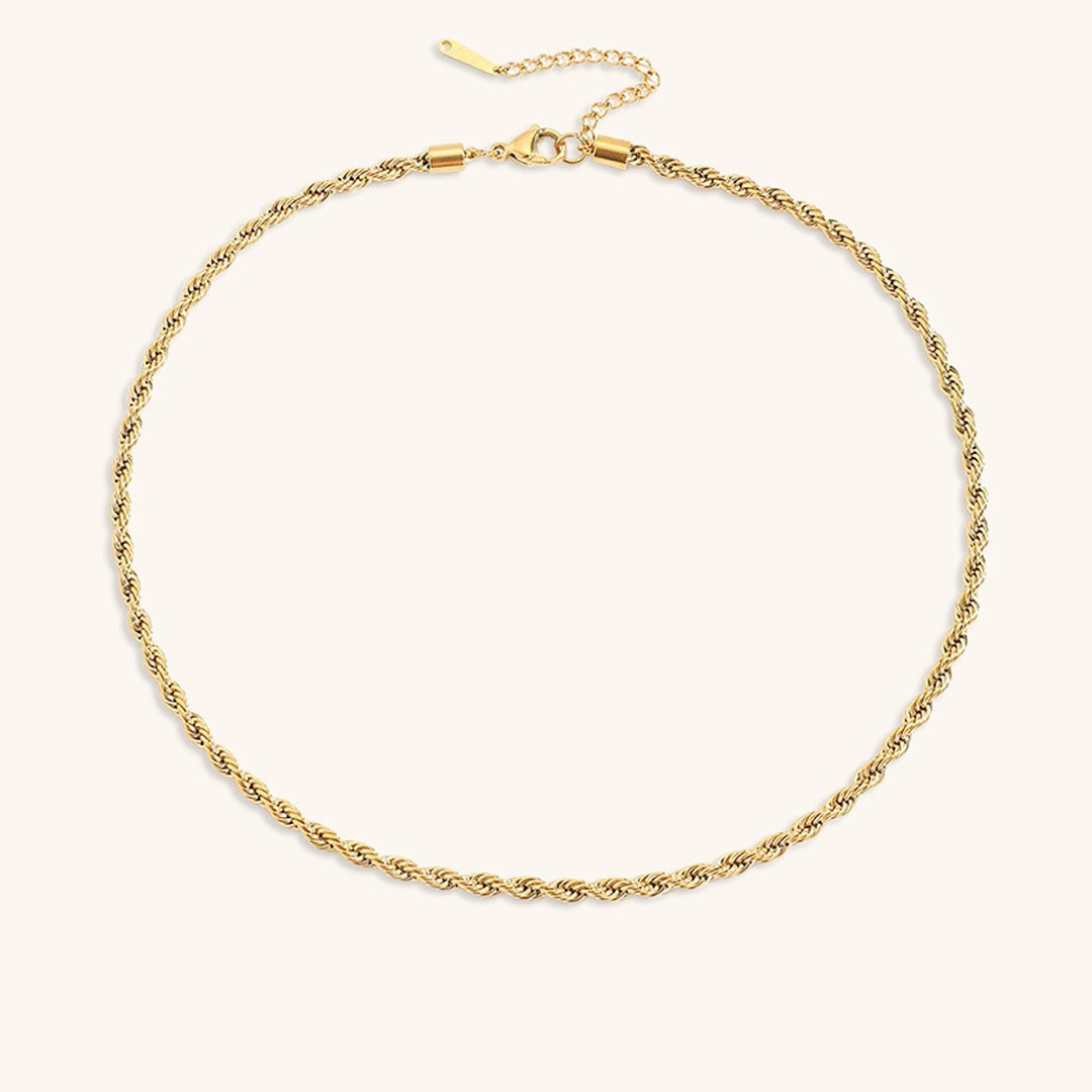 Elegant 14K Gold Rope Chain Necklace for Women – Hypoallergenic, Water-Resistant, 15/17 Inches, 3/4 mm Width