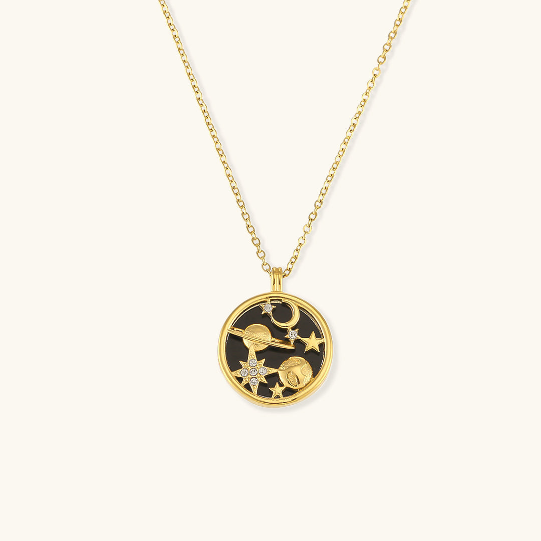 Elegant 18K Gold-Plated Necklace with Celestial Design – Hypoallergenic and Water Resistant
