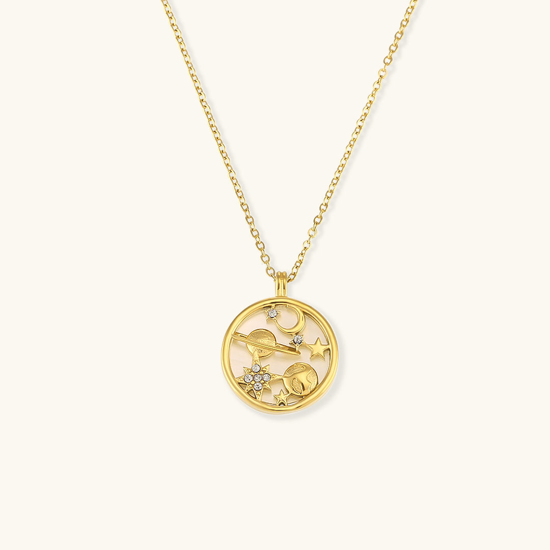 Elegant 18K Gold-Plated Necklace with Celestial Design – Hypoallergenic and Water Resistant