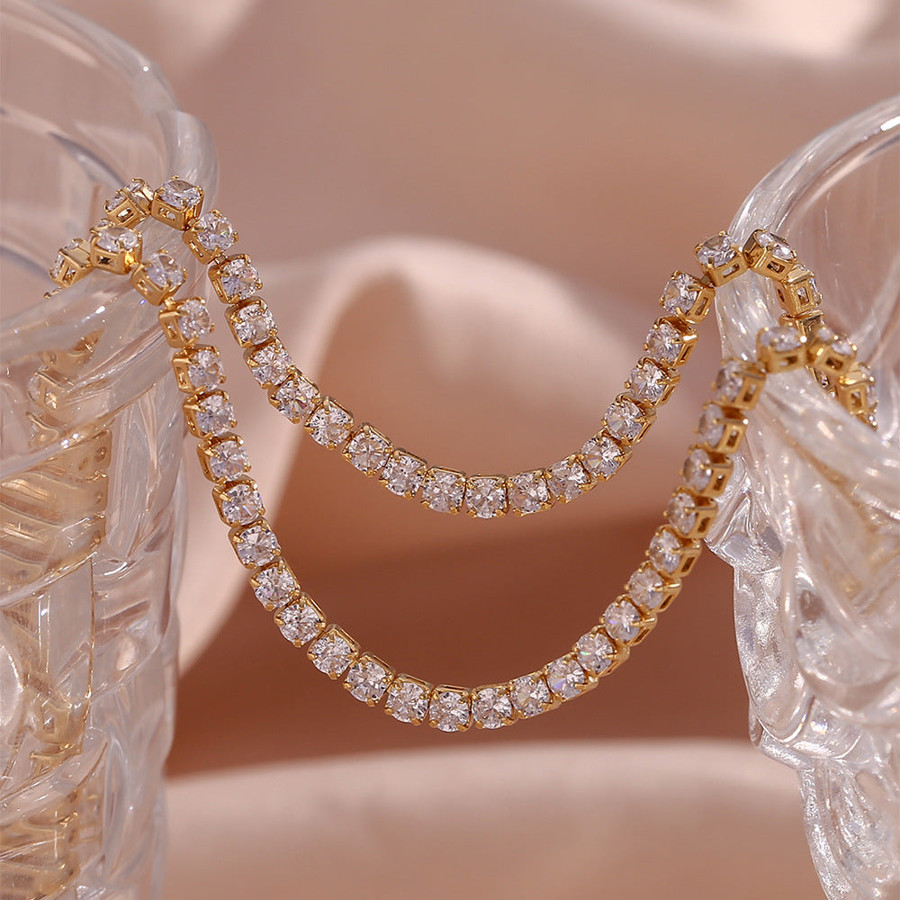 Elegant 18K Gold Diamond Tennis Necklace with AAAAA Simulants – Hypoallergenic and Water Resistant