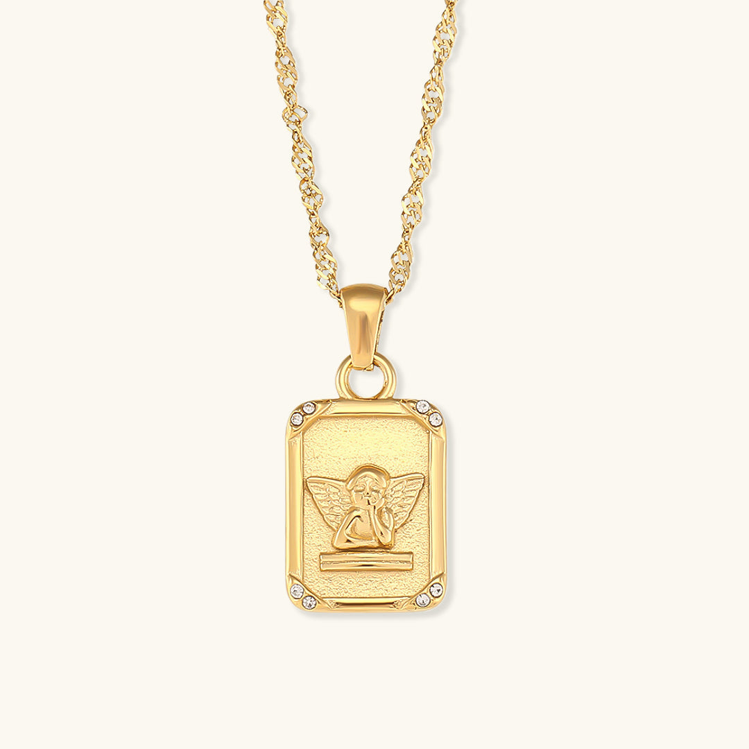 Elegant 18K Gold Necklace with Angel Pendant – Waterproof and Hypoallergenic