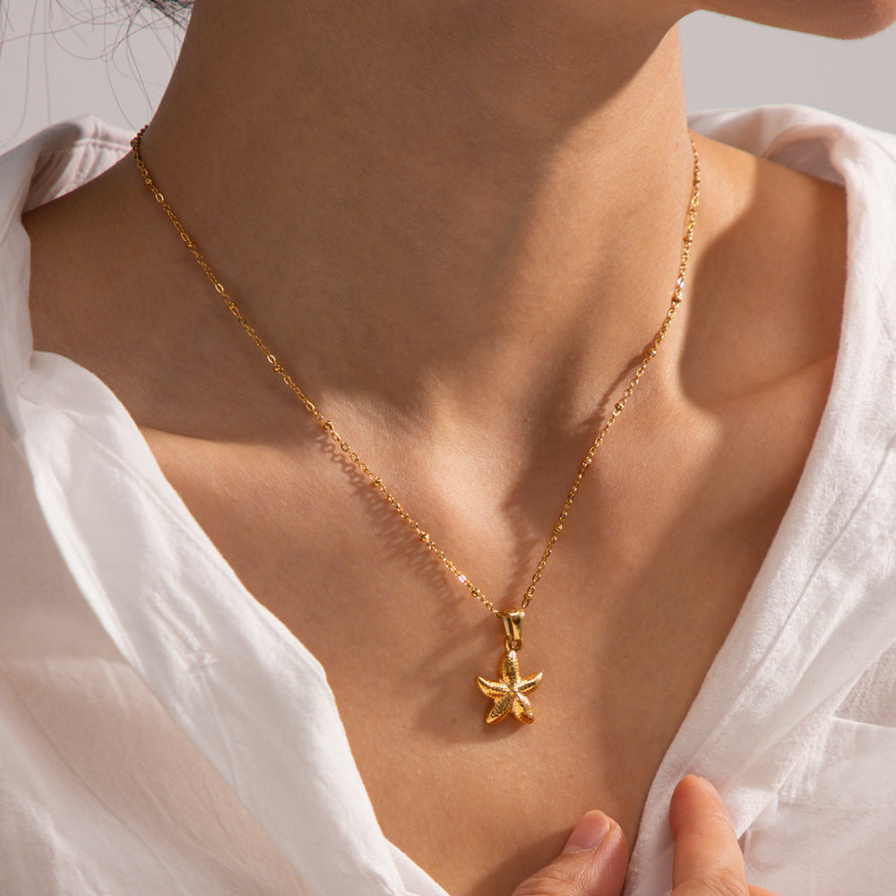 Elegant 18k Gold-Plated Starfish Pendant Necklace – Waterproof and Hypoallergenic Jewelry