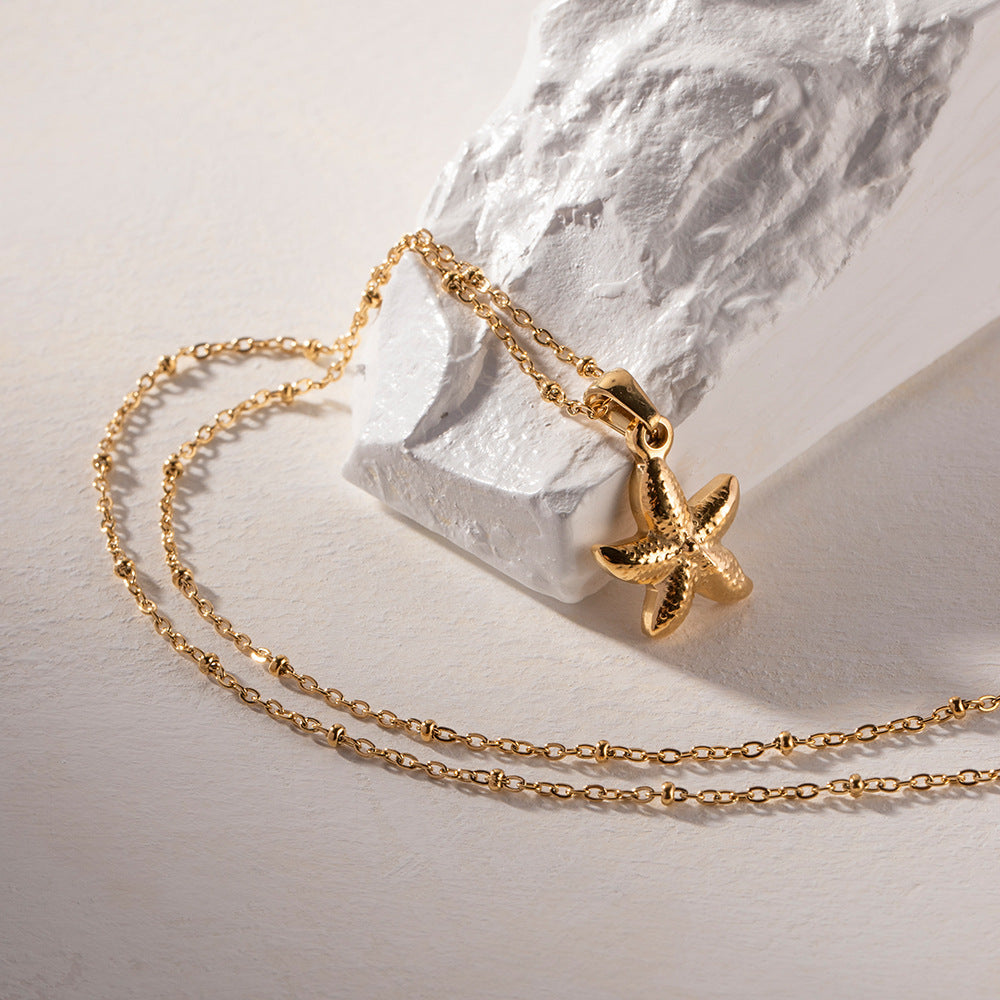 Elegant 18k Gold-Plated Starfish Pendant Necklace – Waterproof and Hypoallergenic Jewelry