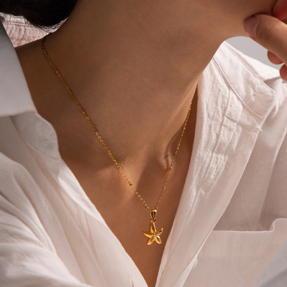Elegant 18k Gold-Plated Starfish Pendant Necklace – Waterproof and Hypoallergenic Jewelry