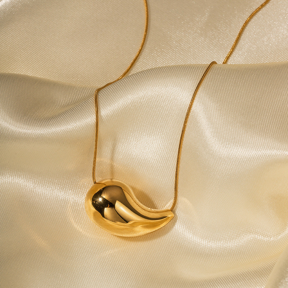 Elegant 18k Gold-Plated Teardrop Necklace – Hypoallergenic Stainless Steel Jewelry for Women, 16-inch Adjustable Length