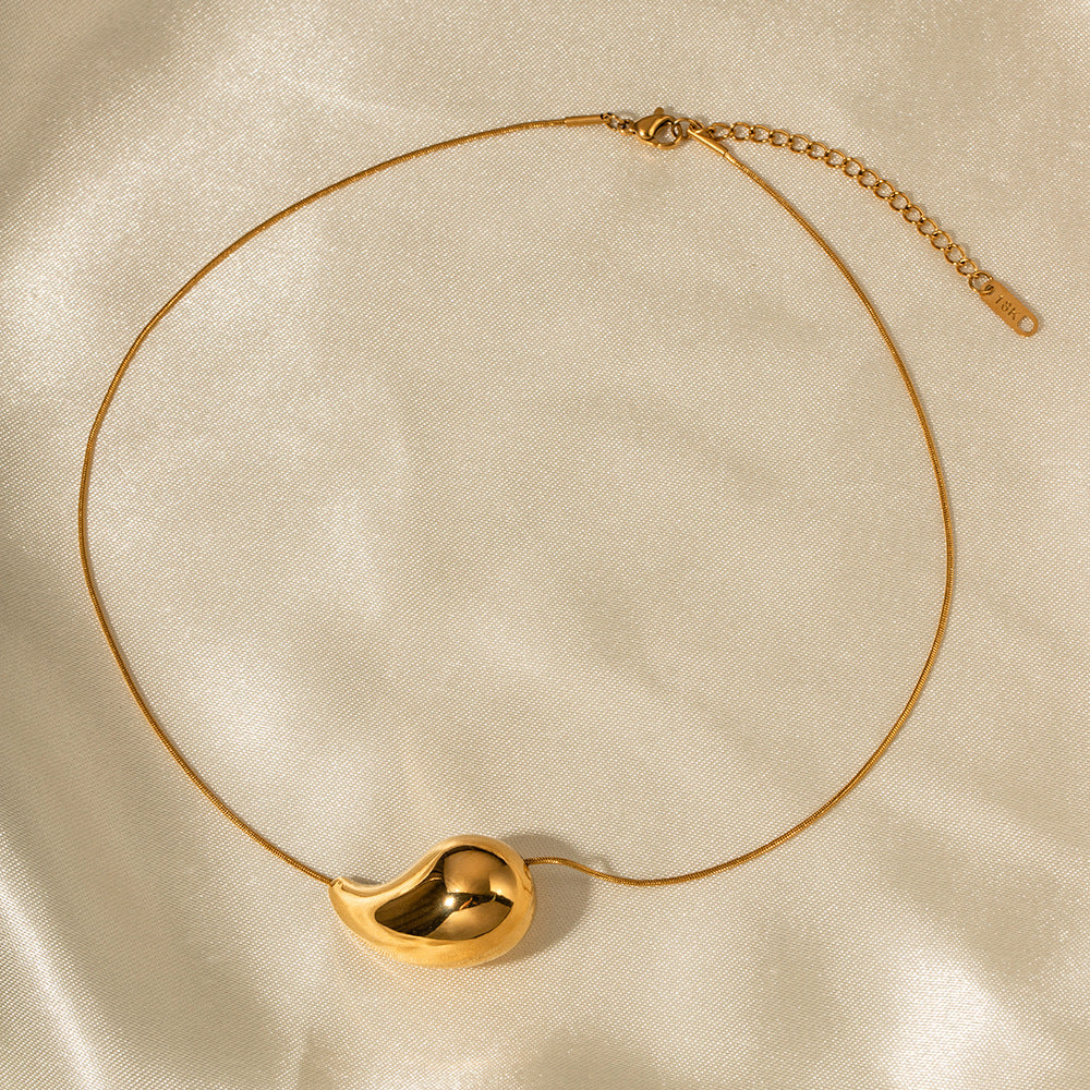 Elegant 18k Gold-Plated Teardrop Necklace – Hypoallergenic Stainless Steel Jewelry for Women, 16-inch Adjustable Length