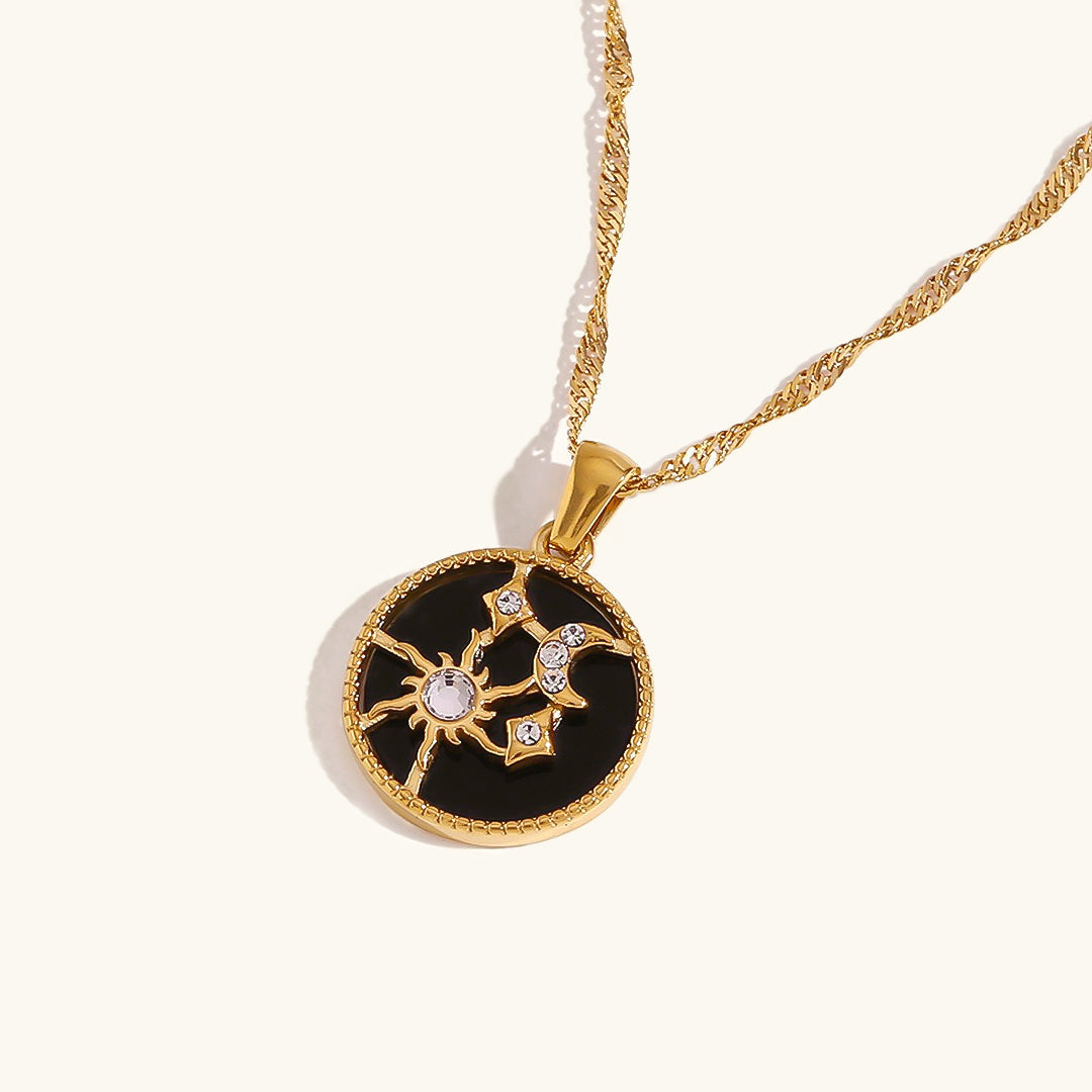 Elegant 18k Gold Necklace with Celestial Pendant and Diamond Simulants – Waterproof and Hypoallergenic